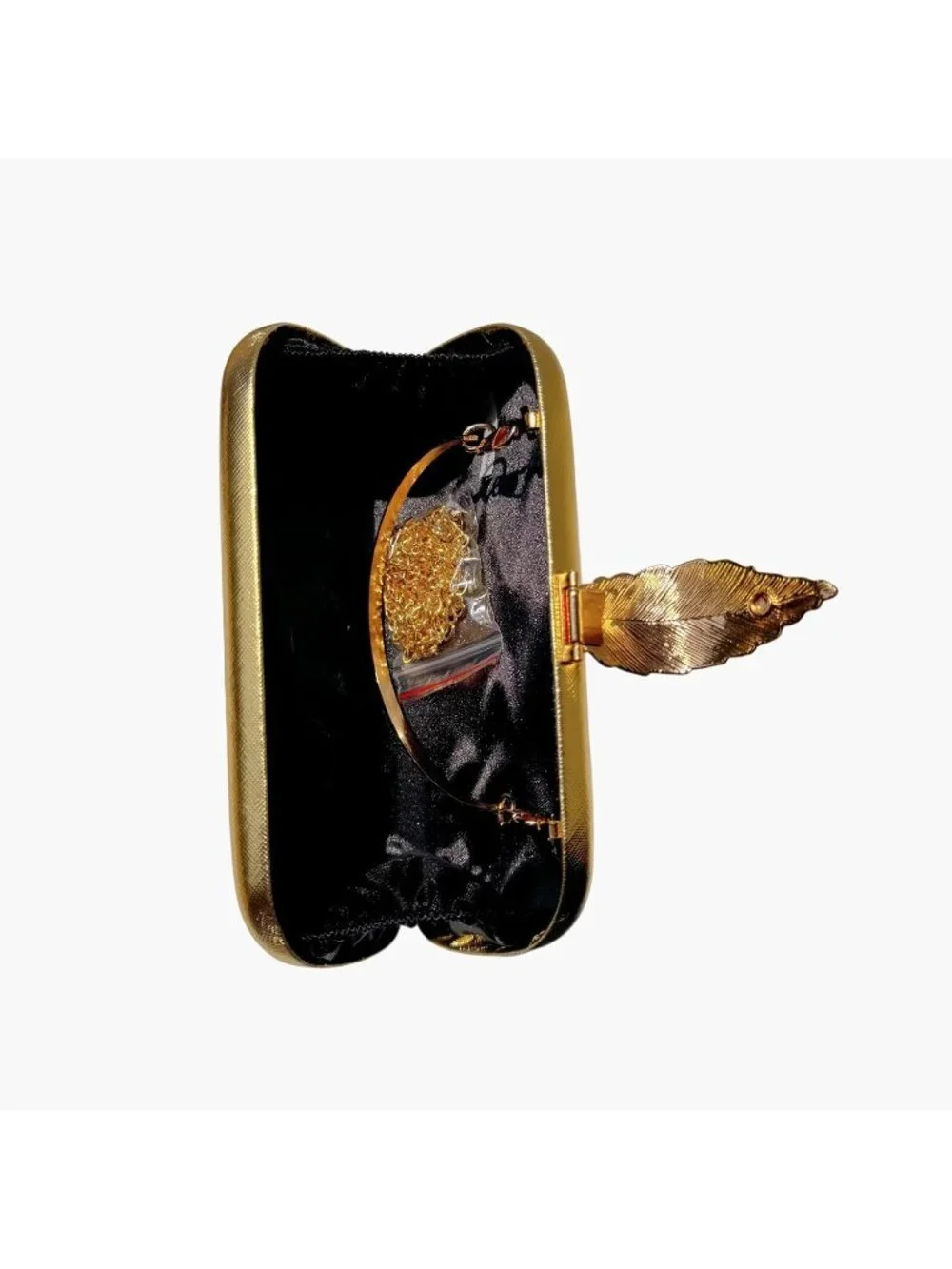 👜Women's Gold Banquet Bag Dinner Elegant Clutch With Metallic Leaves Clasp